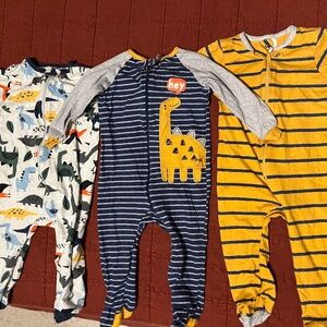 Set of Three Gerber Dino Footed Sleepers- 6-9 Months- Like-New